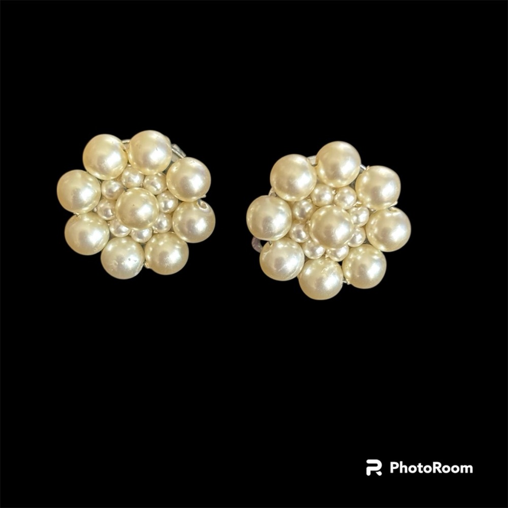 Vintage Pearl Cluster Clip-On Earrings Japan